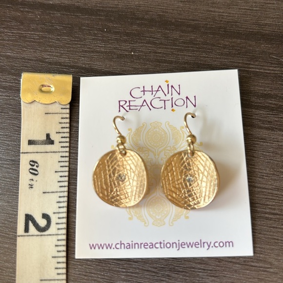 Gold Medallion Earrings with Crystal Accent Gold Filled Earwires - Picture 6 of 6